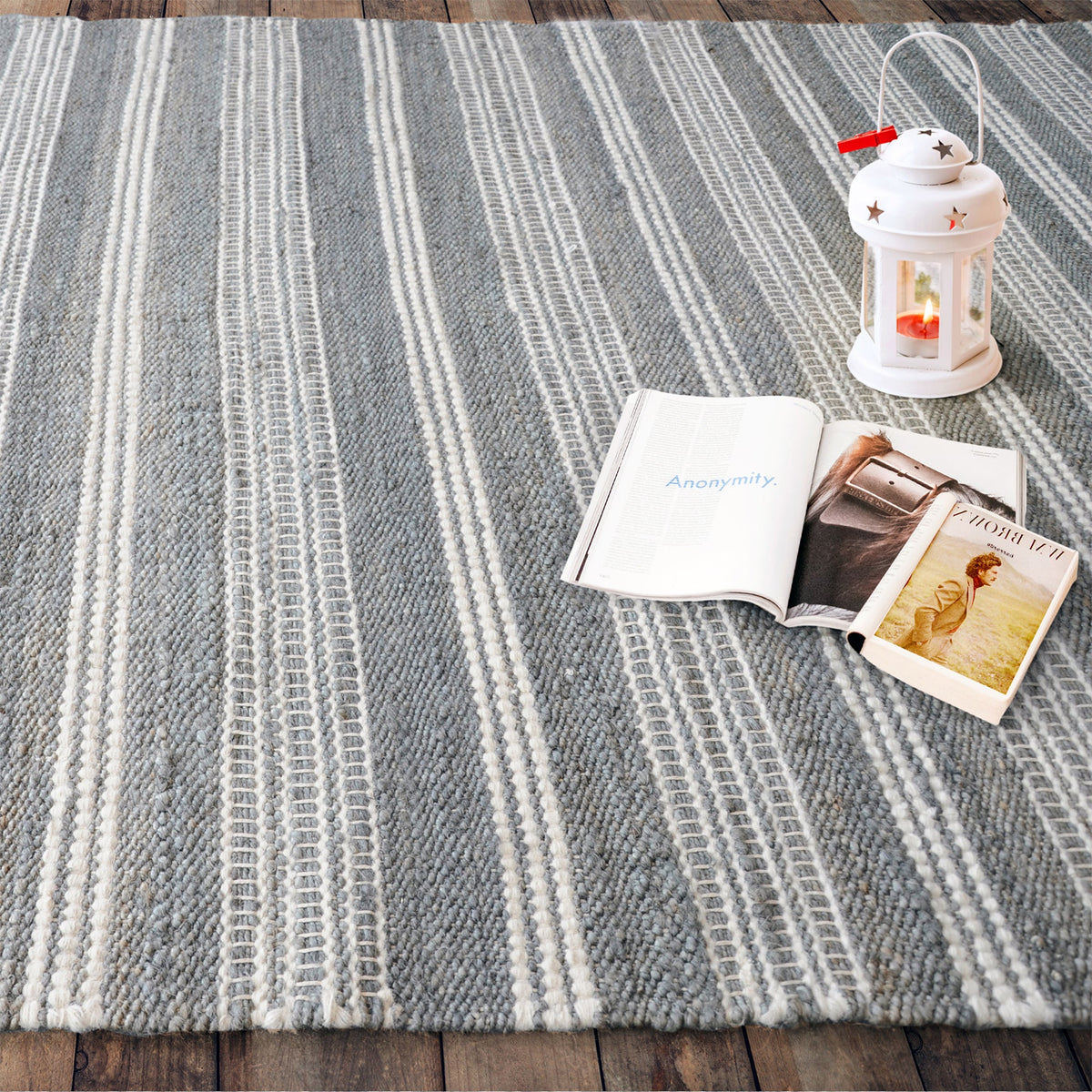 Pinstripe Handwoven Hemp & Wool Rug