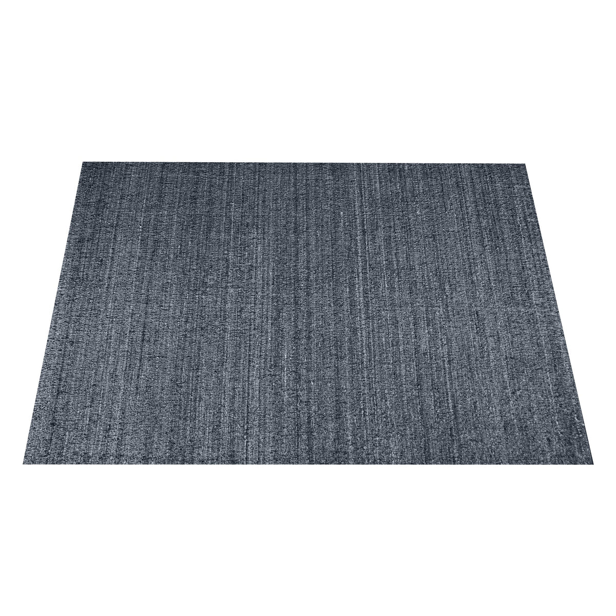 Saada handwoven flat wool rug in solid stone beige with charcoal, in a living room