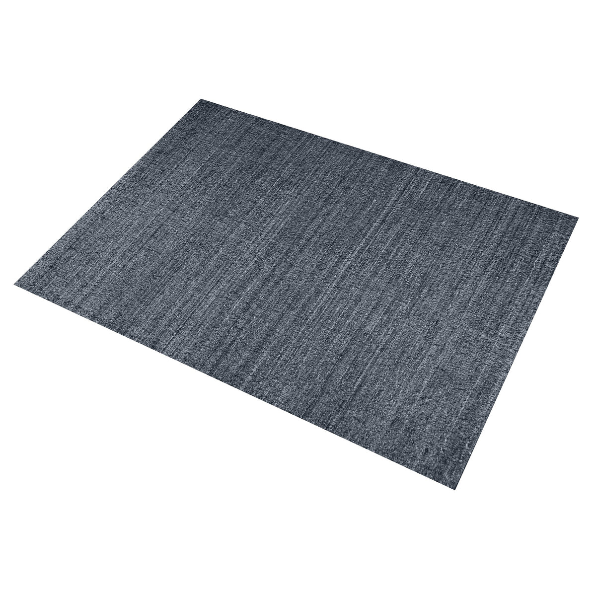Saada handwoven flat wool rug in solid stone beige with charcoal, in a living room