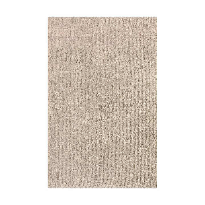 Hopsack flatweave wool rug in light beige with a nubby popcorn weave, in a living room